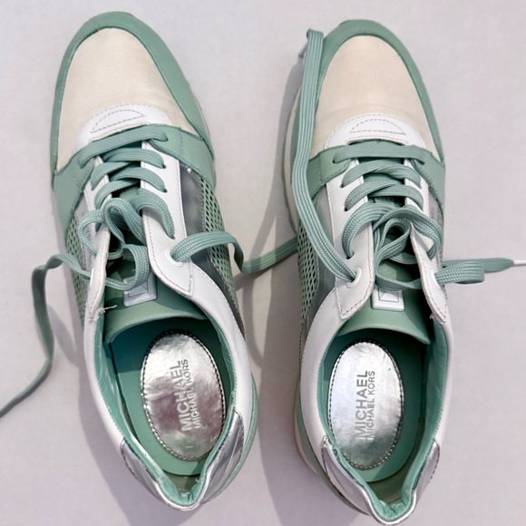 MICHAEL KORS Billie Trainer Sneakers in Pale Jade Diamond Lasered Leather - Picture 11 of 16